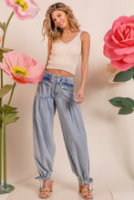 Lt Denim Washed Denim Wide Leg Pants With Tie Hem Detail