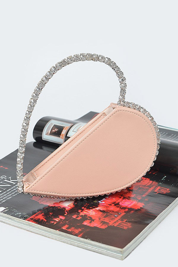 Pink Heart Shape Stone Handle Clutch