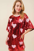 Red/Pink VALENTINES DAY Heart Print Sequin Tunic Top