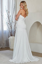 White Strapless Gathered Chiffon Sheath Gown