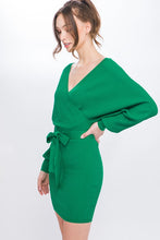 Kelly Off Shoulder Wrap Belted Ribbed Knit Dress