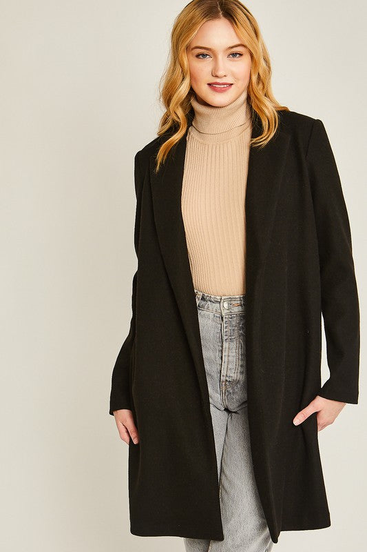 Black JQ Fleece Long Line Coat