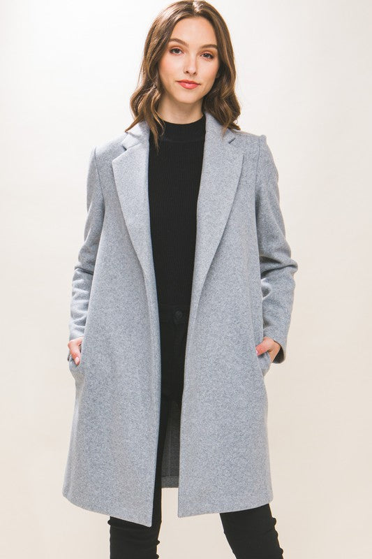 Lt.Grey JQ Fleece Long Line Coat