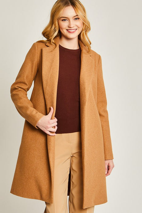 Camel JQ Fleece Long Line Coat