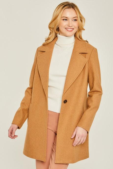 Camel JQ Fleece Single Breasted Coat