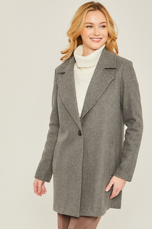 Grey JQ Fleece Single Breasted Coat