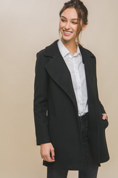 Black JQ Fleece Single Breasted Coat