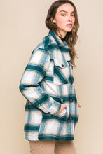 Teal Blue Plaid Button Up Jacket with Sherpa Lining
