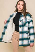 Teal Blue Plaid Button Up Jacket with Sherpa Lining