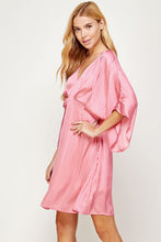 Rose Front Pleated Satin Mini Dress