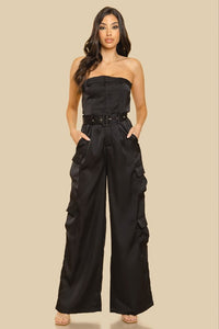 Black Unbalanced Tube Top With Pocket Jumpsuit