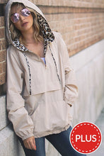 Beige Leopard Print Hoodie Zipper Up Pocket Windbreaker