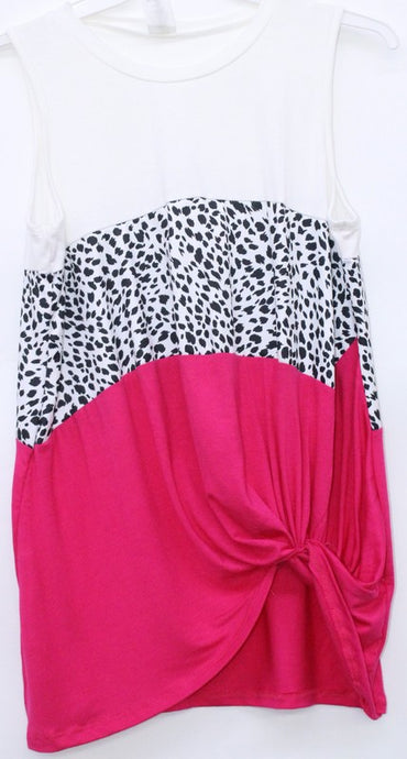 Ivory/Leopard/Hot Pink Kids Size Leopard Color Block Top
