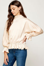 Champagne Ruffle Pleated Satin Blouse