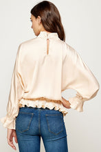 Champagne Ruffle Pleated Satin Blouse