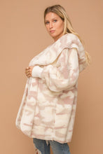 Cream/Dusty Mauve Camo Print Fur Open Jacket