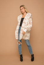 Cream/Dusty Mauve Camo Print Fur Open Jacket