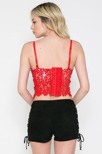 Red Daisy Laced Flower Crop top