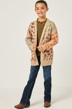 Olive Mix Girls Multi Color Leopard Open Sweater Cardigan