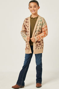 Olive Mix Girls Multi Color Leopard Open Sweater Cardigan