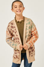 Olive Mix Girls Multi Color Leopard Open Sweater Cardigan