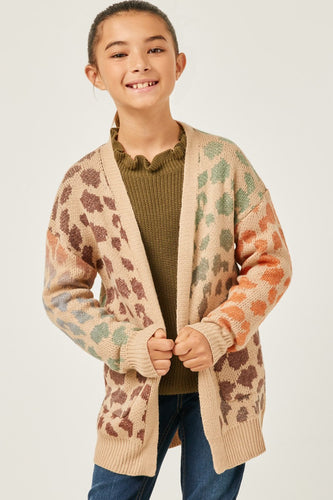 Olive Mix Girls Multi Color Leopard Open Sweater Cardigan