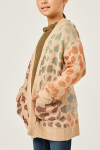 Olive Mix Girls Multi Color Leopard Open Sweater Cardigan