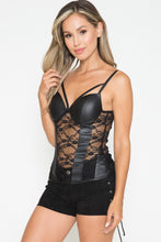 Black Pleather Lace Flower Sexy Top