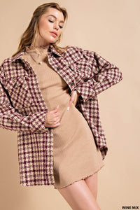 Wine Mix Plaid Shirt Button Down Jacket