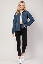 Dark Denim Chambray Button Down Top Denim Blouse Shirt