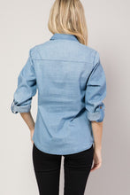 Medium Denim Chambray Button Down Top Denim Blouse Shirt