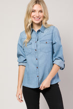 Medium Denim Chambray Button Down Top Denim Blouse Shirt