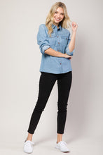 Medium Denim Chambray Button Down Top Denim Blouse Shirt