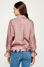 Dusty Mauve Ruffle Pleated Satin Blouse