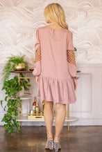 Dusty Pink Satin Dress With Polka-dot Mesh Trim