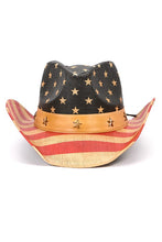 Khaki/Red American Flag Summer Western Cowboy Hat