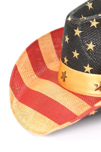 Khaki/Red American Flag Summer Western Cowboy Hat