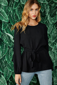 Black Solid Long Sleeves Top
