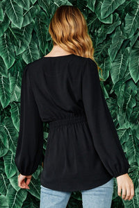 Black Solid Long Sleeves Top