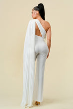Off White One Shoulder Cut Out With Pleats Layer Jumpsuit