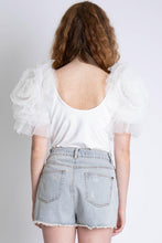 Off White Solid Exaggerated Bodysuit W Mesh Ruffle Sleeves