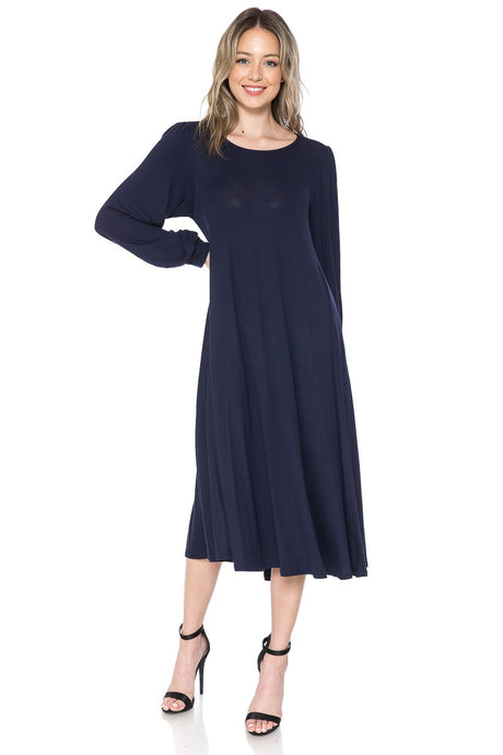 Navy Bishop Sleeve Midi Dress