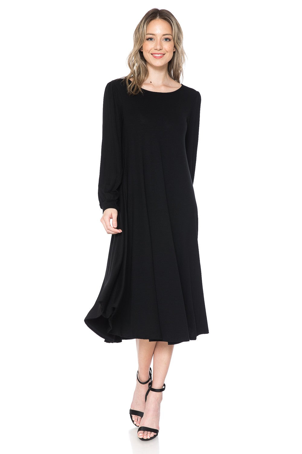 Black Bishop Sleeve Midi Dress