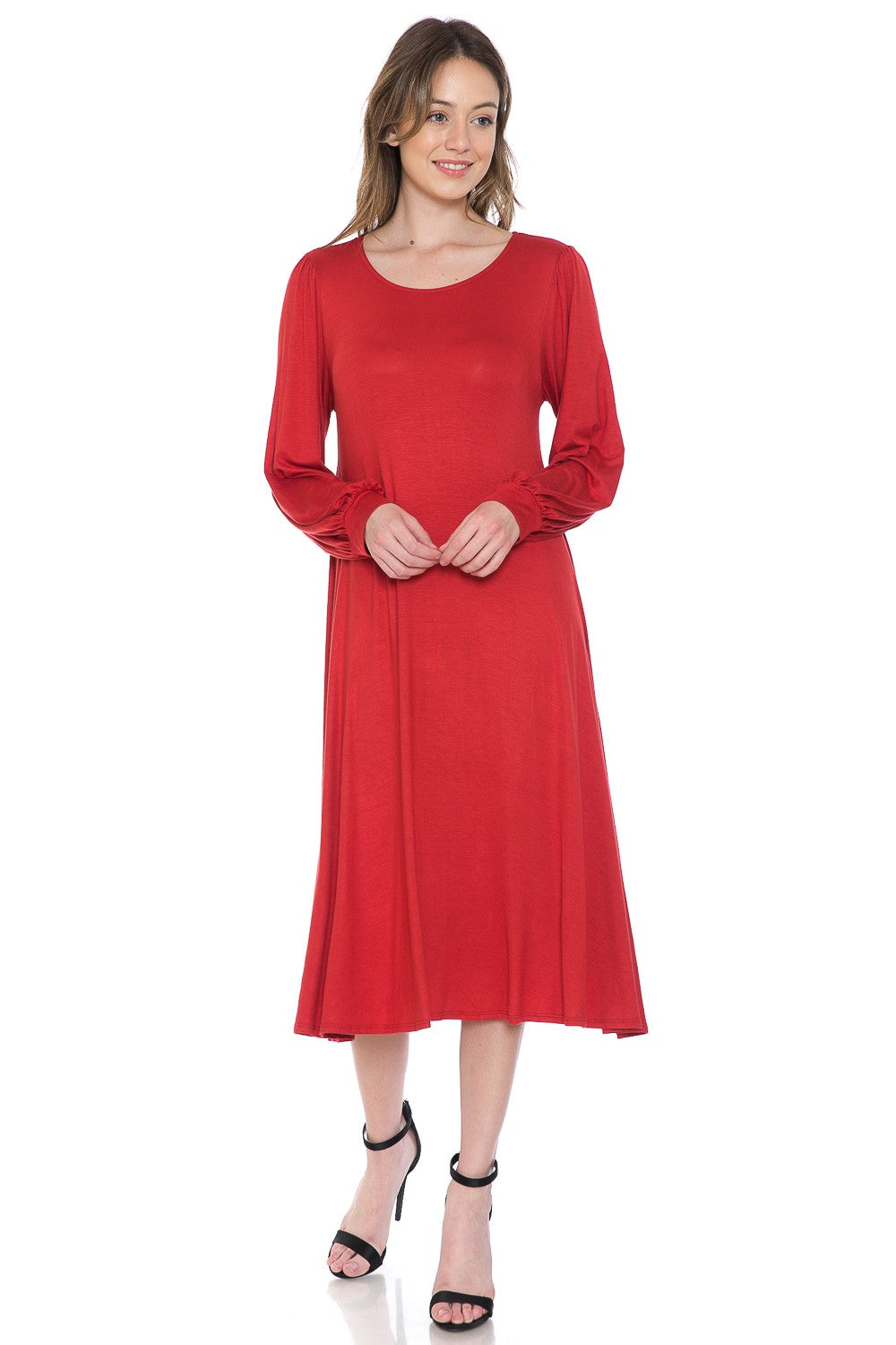 Rust Bishop Sleeve Midi Dress