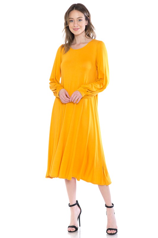 Mustard Bishop Sleeve Midi Dress