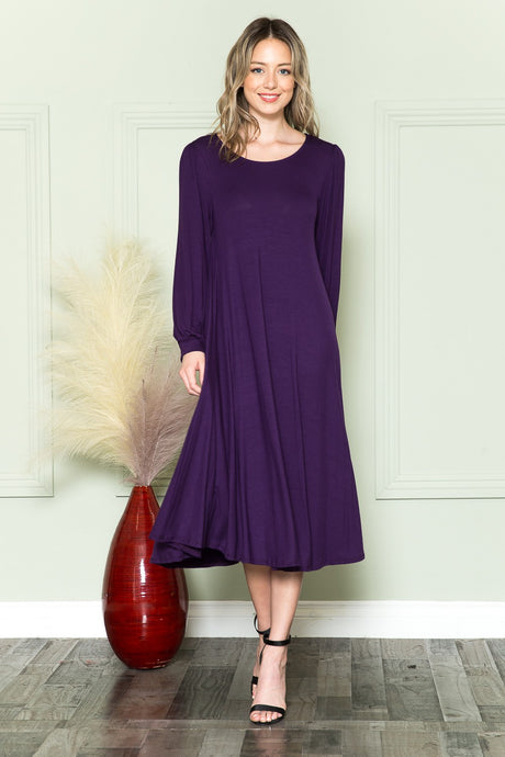 Eggplant Bishop Sleeve Midi Dress