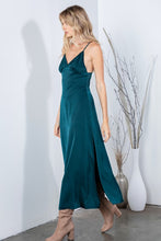 Hunter Green Solid Satin Dress With Zipper