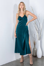Hunter Green Solid Satin Dress With Zipper