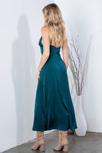 Hunter Green Solid Satin Dress With Zipper