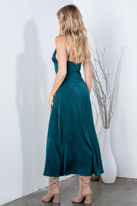 Hunter Green Solid Satin Dress With Zipper
